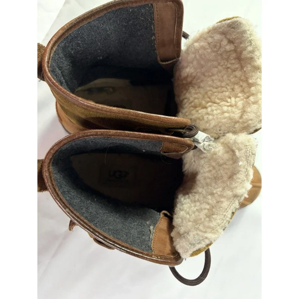 UGG Women’s Waterproof Shearling Lined Leather Suede Ankle Boots Brown Olive 8